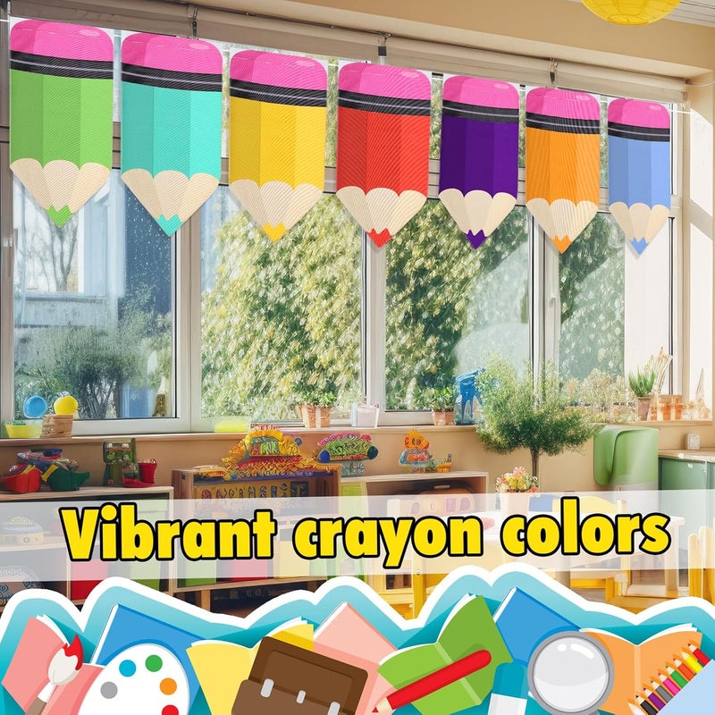 Cosblank Rainbow Pencil Curtains for School Classroom - 8 Pcs Back to School Supplies for First Day Decor - Colorful Bedroom Decorations (24 x 12 Inches, 8 Colors) - Image 5